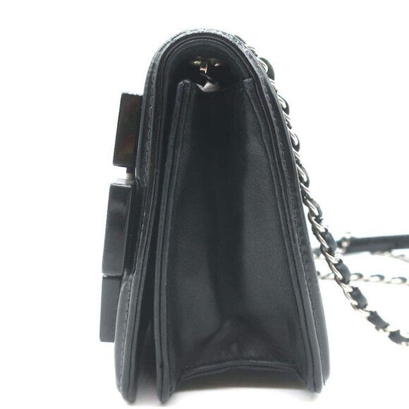 Chanel Boy Brick Striped Flap Bag Black & White Patent Leather Small Crossbody - Picture 8 of 16